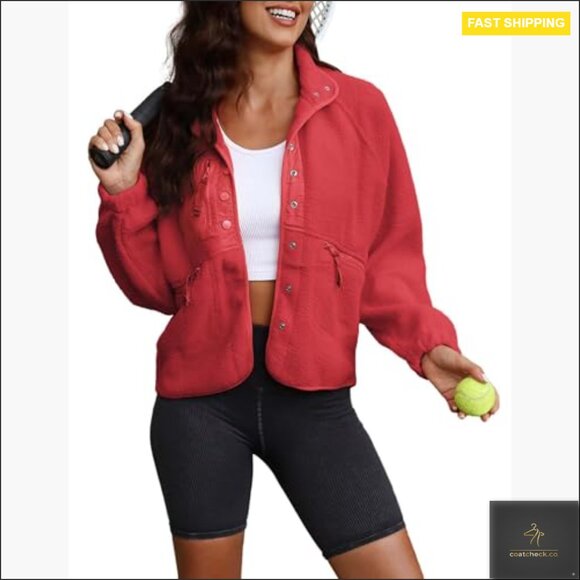 Cropped Sherpa Fleece Jacket Oversized Lapel Button Down Winter Coats - Picture 4 of 7